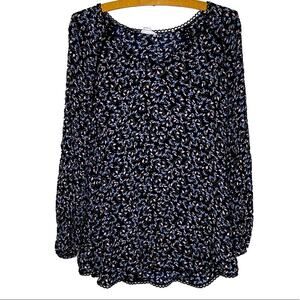 Westport Peasant Top Ditzy Floral Blouse Black Long Sleeved Women’s L
